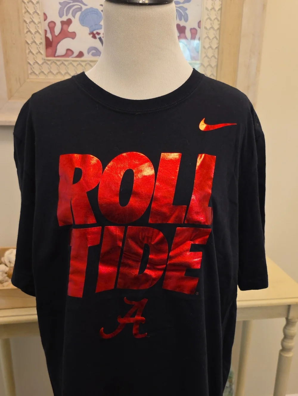 University Of Alabama Nike Black Tee with Metallic Red 'ROLL TIDE' Graphic